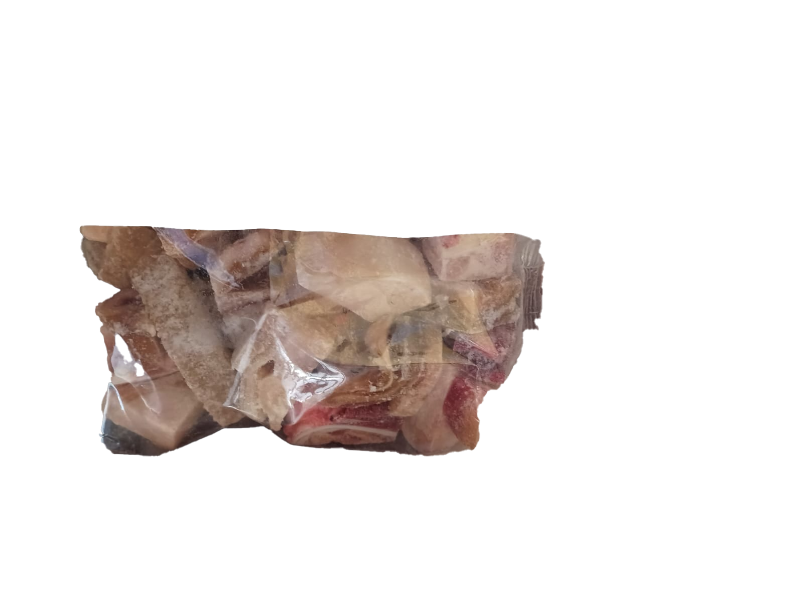 An assortment of meat in a plastic bag.